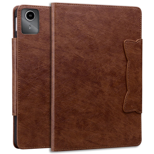 For Lenovo Xiaoxin Pad 11 2025 / Tab K11 Gen 2 TB336 / Tab M11 Case Cat Buckle Closure Leather Protective Stand Cover - Brown