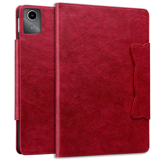 For Lenovo Xiaoxin Pad 11 2025 / Tab K11 Gen 2 TB336 / Tab M11 Case Cat Buckle Closure Leather Protective Stand Cover - Red