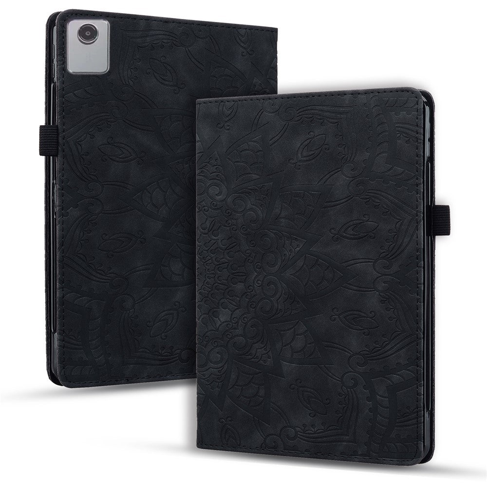 For Lenovo Xiaoxin Pad 11 2025 / Tab K11 Gen 2 TB336 / Tab M11 Tablet Case Card Slots Leather Cover Flower Pattern - Black
