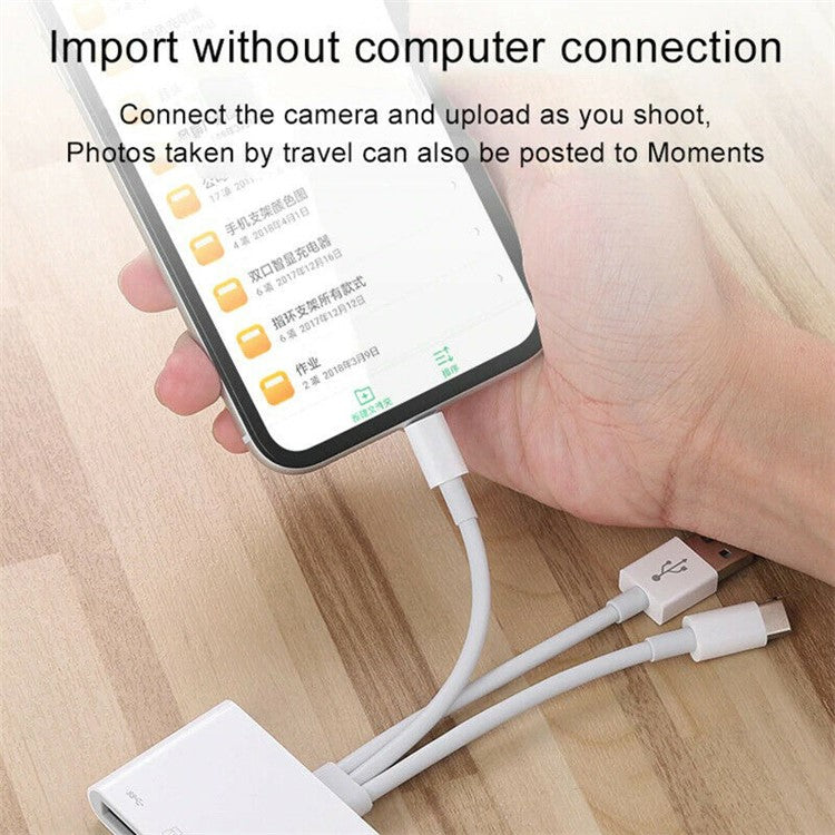 5-in-1 USB Hub Lightning 2xUSB SD TF Card Reader Adapter with Type-C / USB / Lightning Port