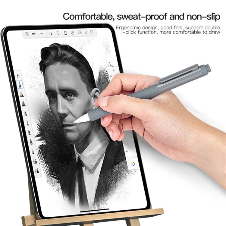 Soft Silicone Case Sleeve for Apple Pencil Pro / Pencil (2nd Generation) Non-Slip Pencil Grip Holder with 2Pcs Nibs Cover - Grey