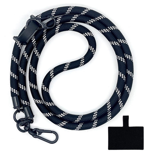 10mm Crossbody Neck Strap Universal Phone Lanyard Polyester Hanging Rope with Tether Tab - Black+White / Wide Strip