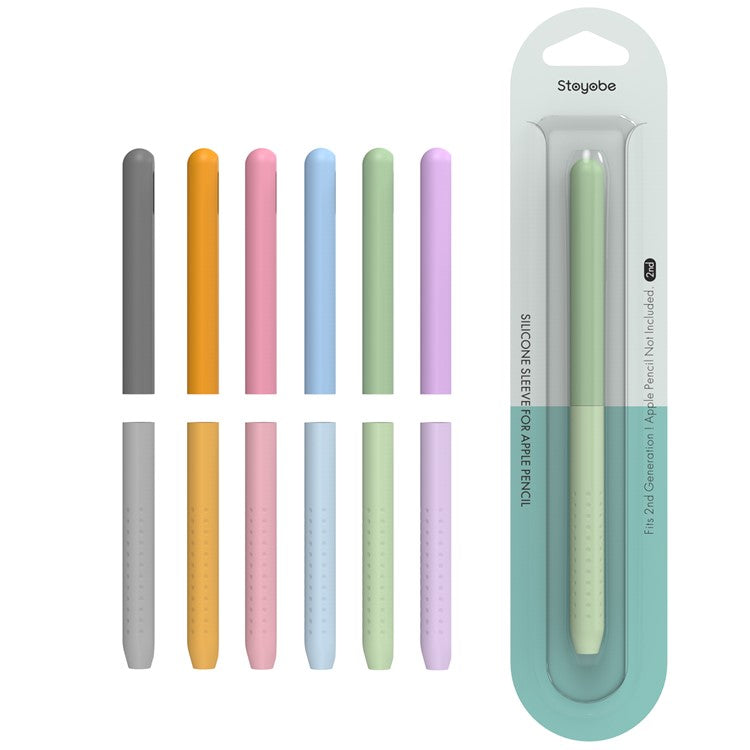 STOYOBE For Apple Pencil Pro / Pencil (2nd Generation) Silicone Sleeve Anti-Drop 2-Piece Pencil Protective Cover - Graduated Green