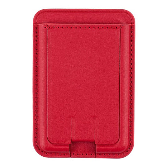 MRC048 Card Holder for Back of Phone Stick-on ID Credit Adhesive Leather Pouch Kickstand Card Sleeve Pocket - Red