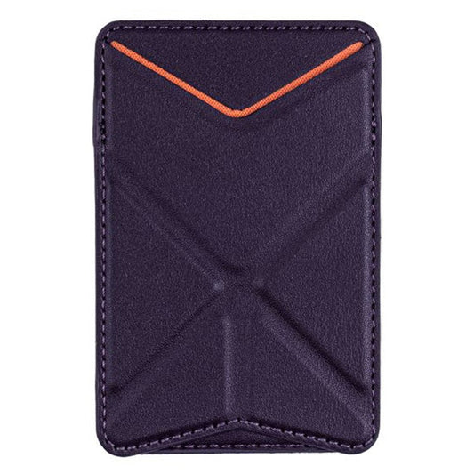 MRC051 Phone Card Holder with Origami Kickstand Adhesive Phone Wallet Pouch Sleeve Stick-on Leather Case - Dark Purple