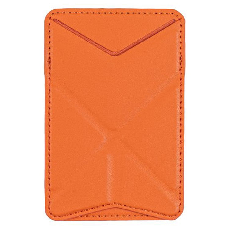 MRC051 Phone Card Holder with Origami Kickstand Adhesive Phone Wallet Pouch Sleeve Stick-on Leather Case - Orange