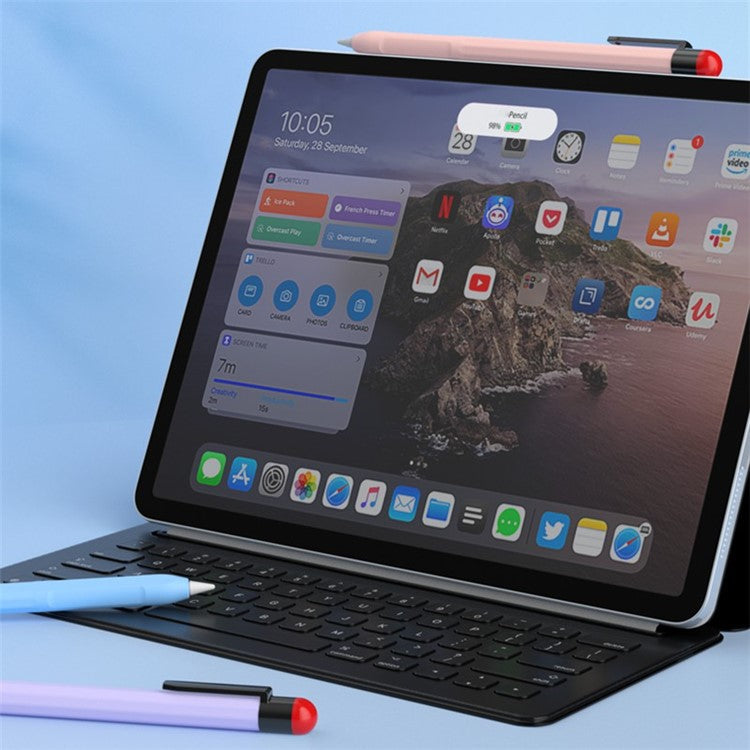 For Apple Pencil Pro / Pencil (2nd Generation) Stylus Pen Sleeve Silicone Anti-Dust Clip Design Cover - Sky Blue