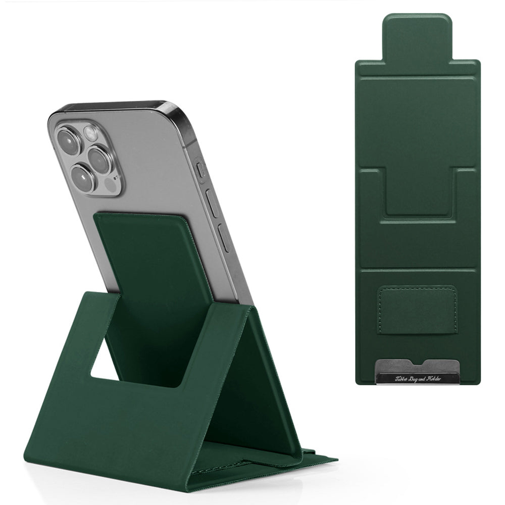 Ultra-Thin Foldable Cell Phone Holder PU Leather Phone Desktop Stand - Blackish Green