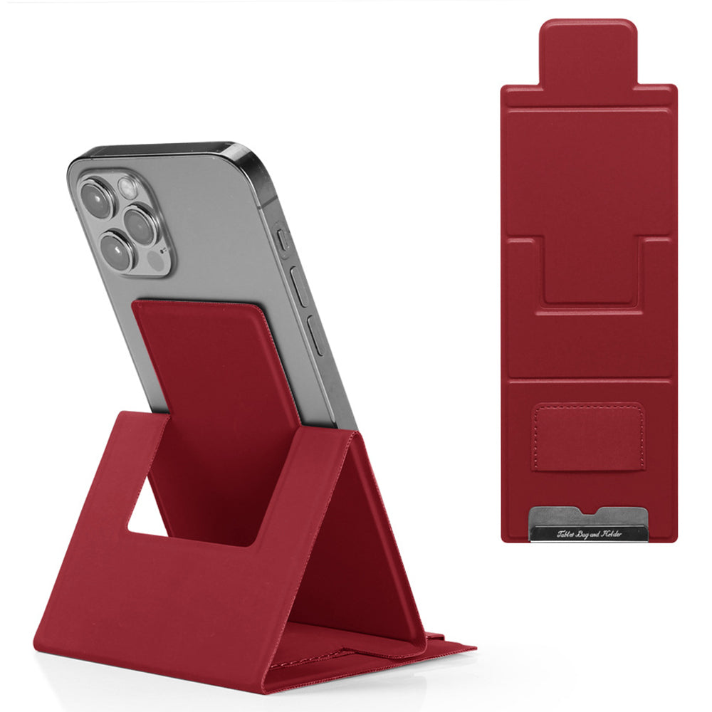 Ultra-Thin Foldable Cell Phone Holder PU Leather Phone Desktop Stand - Red