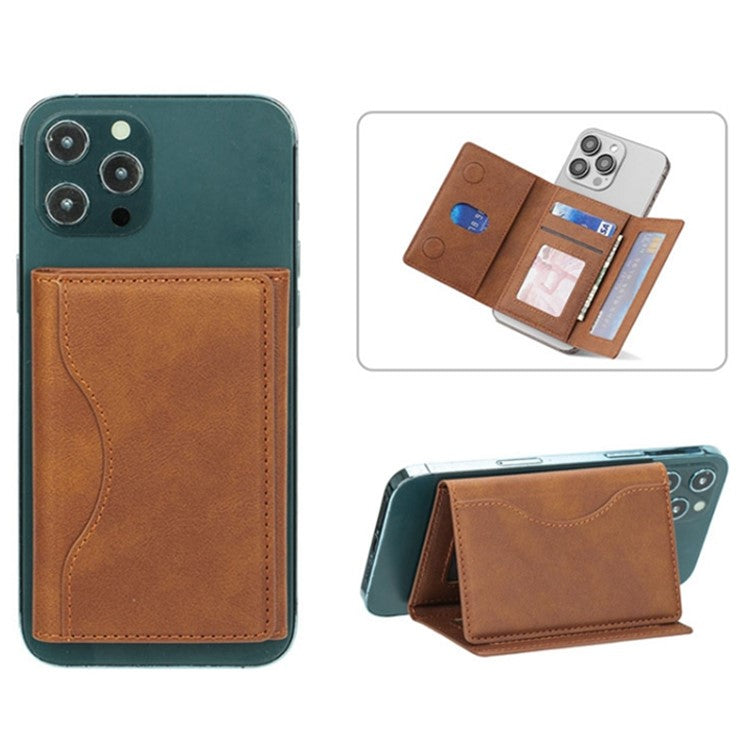 Compatible with MagSafe Card Holder Tri-fold Wallet Kickstand for iPhone 12-15 - Brown
