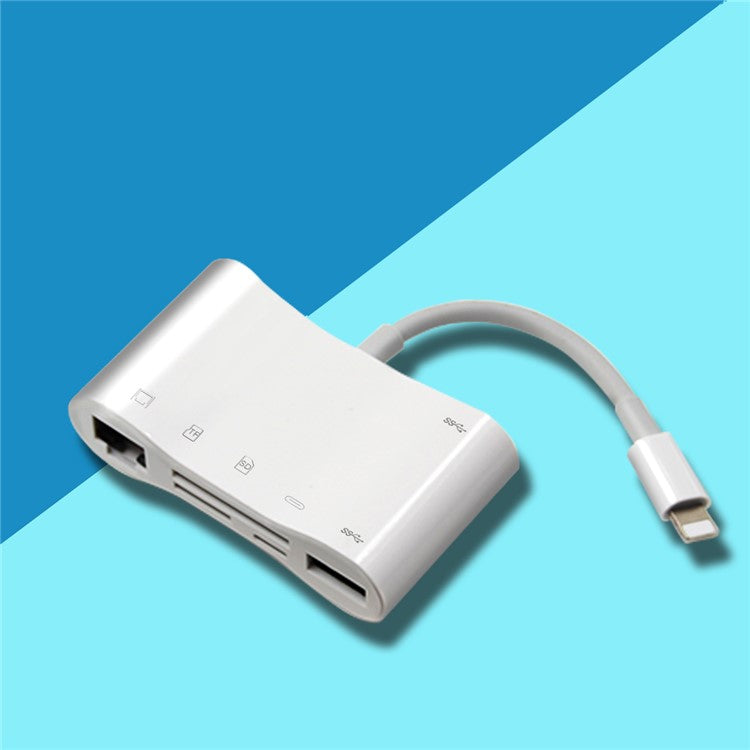 6 in 1 Lightning Hub RJ45 Ethernet Adapter for iPhone iPad iPod Touch, OTG TF/SD Card Reader