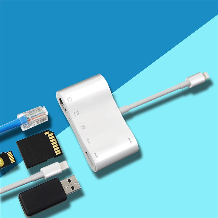 6 in 1 Lightning Hub RJ45 Ethernet Adapter for iPhone iPad iPod Touch, OTG TF/SD Card Reader