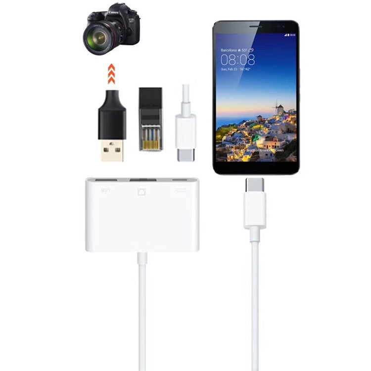 Type-C to RJ45 + USB + Type-C OTG Adapter Cable