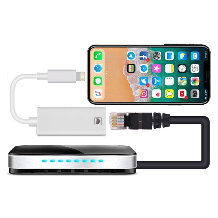 NK-107 A1 Lightning 8 Pin Charging Female Port to Lightning 8 Pin Male Port Mini Ethernet Adapter