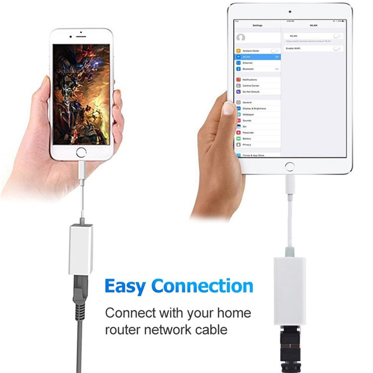 NK-107 A1 Lightning 8 Pin Charging Female Port to Lightning 8 Pin Male Port Mini Ethernet Adapter
