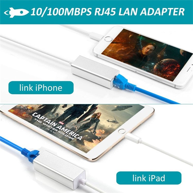 NK-107 A1 Lightning 8 Pin Charging Female Port to Lightning 8 Pin Male Port Mini Ethernet Adapter