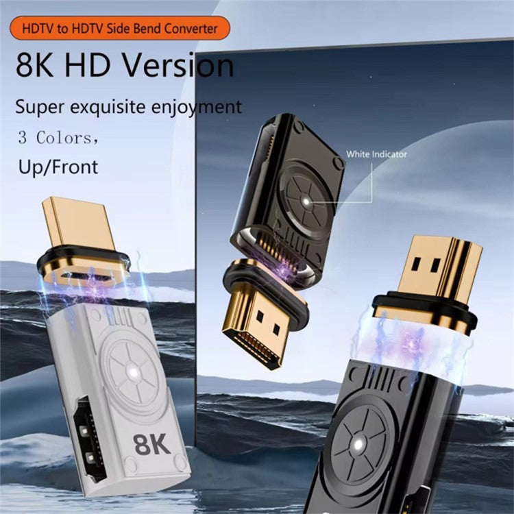 8K 60Hz HDMI to HDMI Side Bend Connector Zinc Alloy Magnetic Adapter (Right Bend) - Silver
