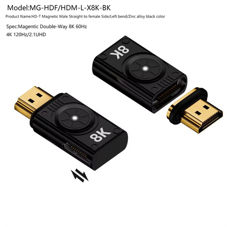 Magnetic HDMI Female to Male Adapter 8K 60Hz Video Converter for HDTV Monitor (Left Angled) - White