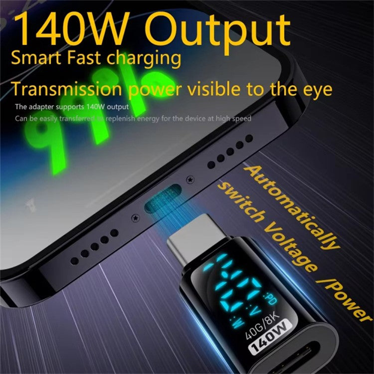 Type-C Male to Type-C Female 140W Digital Display Charging Adapter