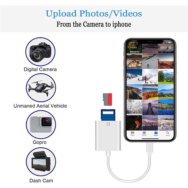 Memory Card Reader Lightning to Storage Card Reader Data Transmission Adapter