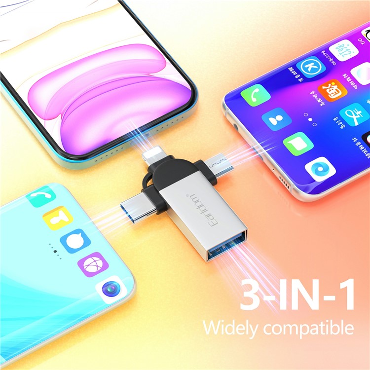 EARLDOM OT93 3-in-1 OTG Adapter 8 Pin Type-C Mirco Converter Connector