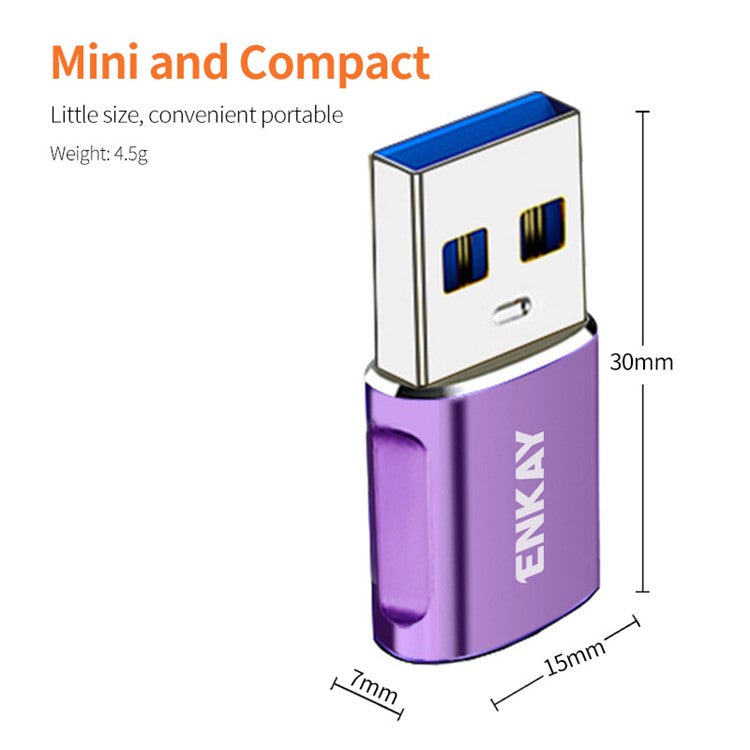 ENKAY HAT PRINCE ENK-AT119 USB 3.0 Male Adapter to Type-C Female Fast Data Transfer Converter - Green