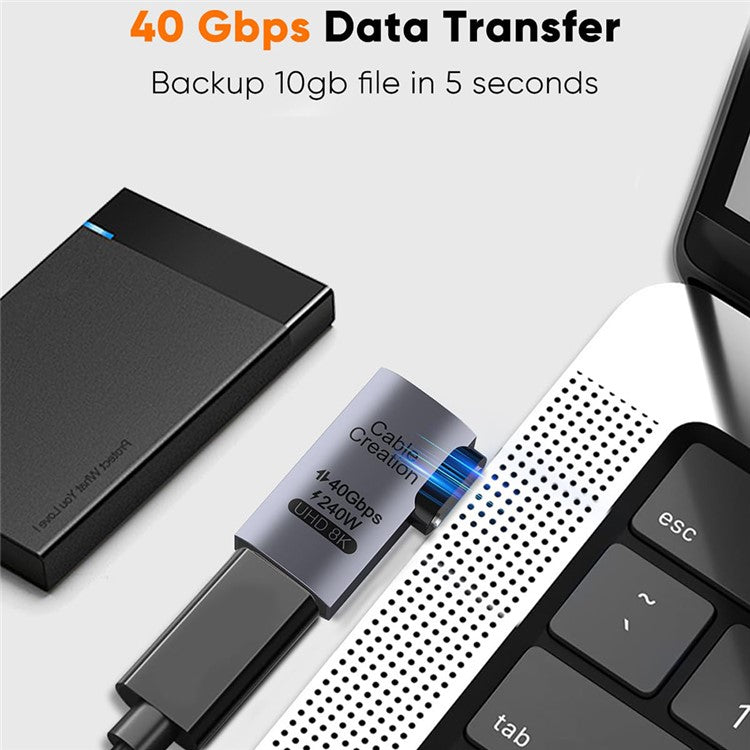 CABLECREATION USB 4.0 Elbow Type-C Male to Type-C Female Converter 240W Fast Charging Adapter - CC1294
