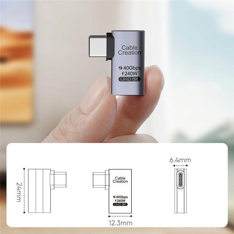 CABLECREATION USB 4.0 Elbow Type-C Male to Type-C Female Converter 240W Fast Charging Adapter - CC1294