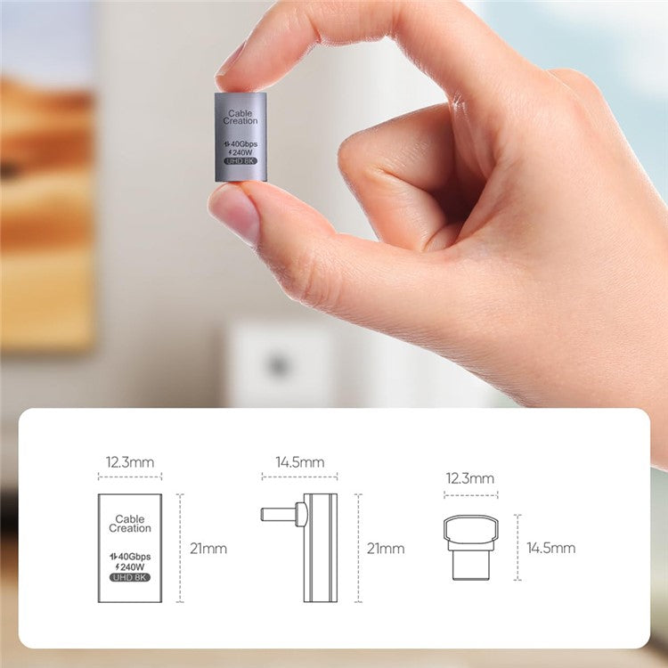 CABLECREATION USB 4.0 Elbow Type-C Male to Type-C Female Converter 240W Fast Charging Adapter - CC1296