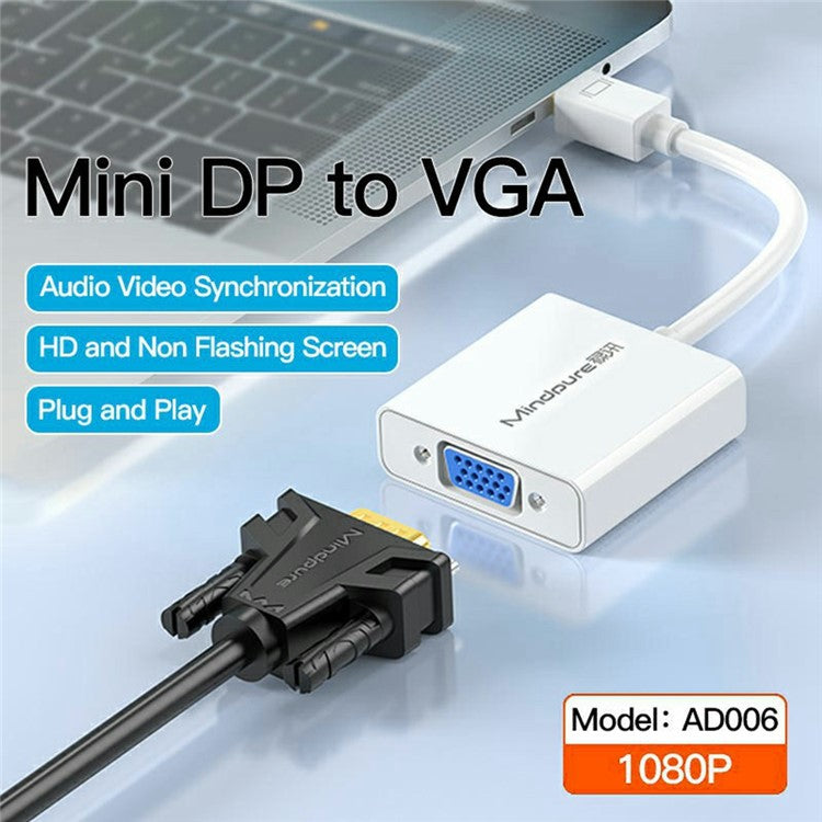 MINDPURE AD006 1080P / 60Hz Mini DP Male to VGA Female Adapter Cable for MacBook PC