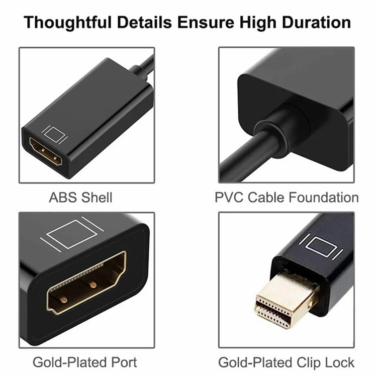 MINDPURE AD007 Plug and Play 4K 30Hz Video Output Mini DP to HD Male to Female Adapter Cable - White