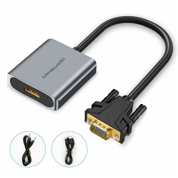 MINDPURE AD014 1920x1080P VGA to HD Male to Female Converter Cable with 3.5mm Audio + Power Port