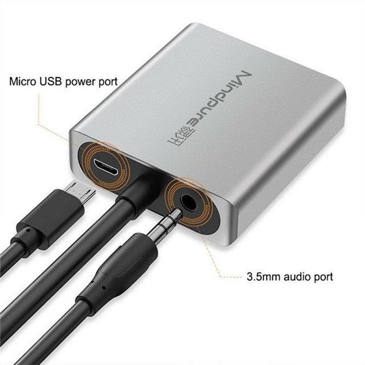 MINDPURE AD014 1920x1080P VGA to HD Male to Female Converter Cable with 3.5mm Audio + Power Port