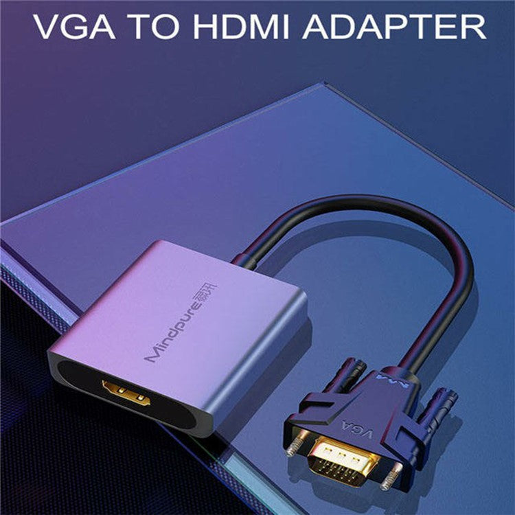MINDPURE AD014 1920x1080P VGA to HD Male to Female Converter Cable with 3.5mm Audio + Power Port