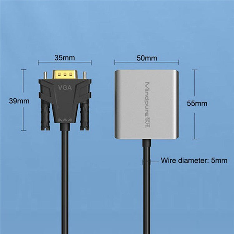 MINDPURE AD014 1920x1080P VGA to HD Male to Female Converter Cable with 3.5mm Audio + Power Port