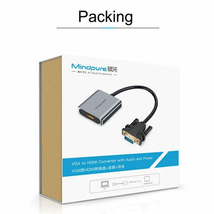 MINDPURE AD014 1920x1080P VGA to HD Male to Female Converter Cable with 3.5mm Audio + Power Port