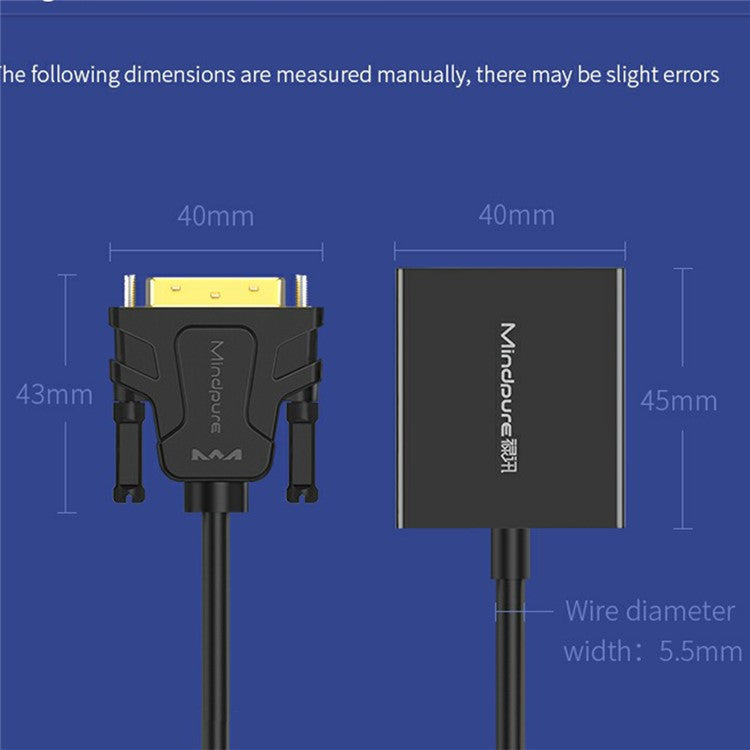 MINDPURE AD013 1920x1080P 60Hz DVI to VGA Male to Female Adapter Cable for Projectors Monitors