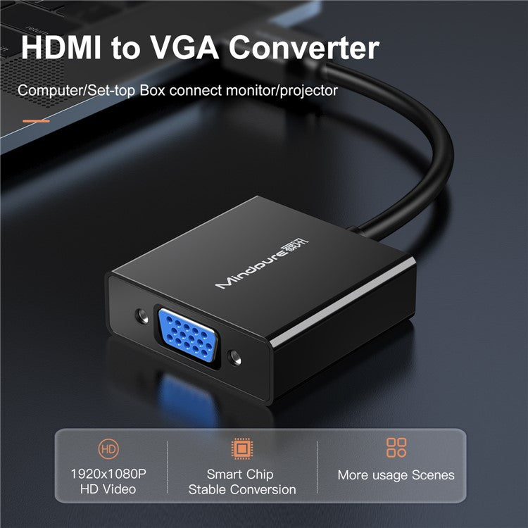 MINDPURE AD022 1080P / 60Hz HDMI Male to VGA Female Adapter Cable for PS4 / Xbox / Laptops - White