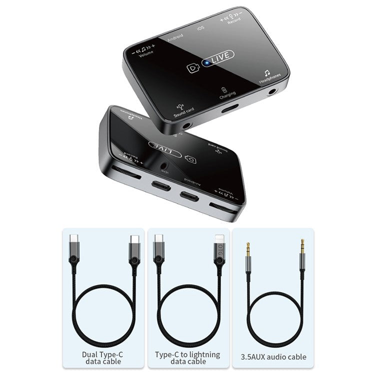 MH319 For 8-Pin iOS / Type-C Android Stereo Live Streaming Converter Sound Card Karaoke Adapter