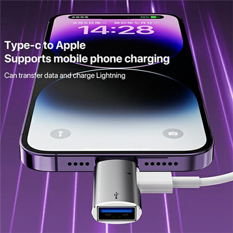 8 Pin to USB-A  /  Type-C Mini Converter Plug and Play Aluminum Alloy OTG Adapter - Silver