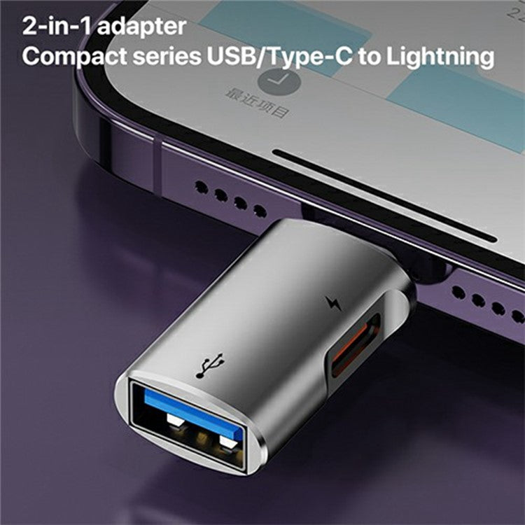 8 Pin to USB-A  /  Type-C Mini Converter Plug and Play Aluminum Alloy OTG Adapter - Black