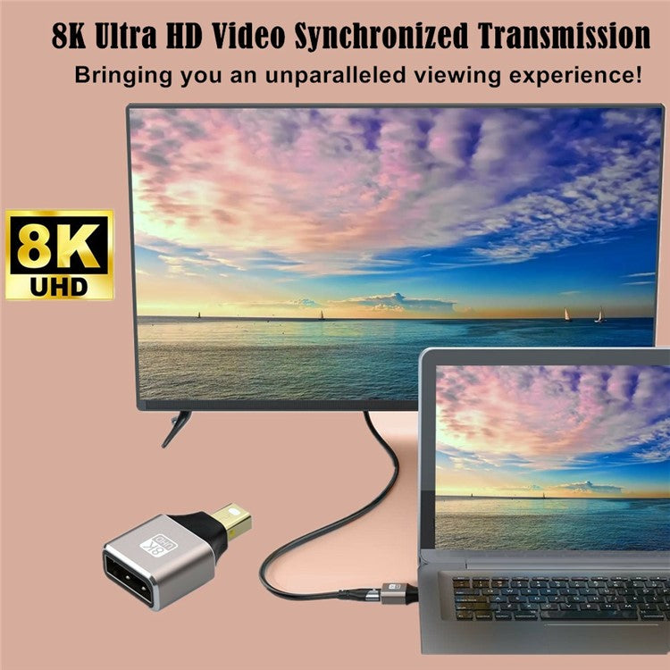 8K / 60Hz Mini DisplayPort Male to DP Female Converter Mini Adapter Compatible with Thunderbolt 2
