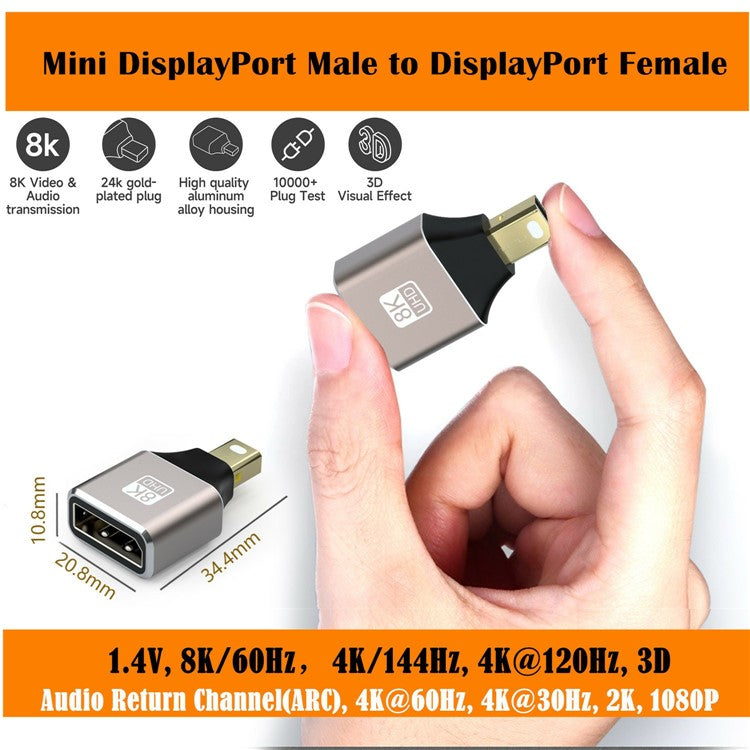 8K / 60Hz Mini DisplayPort Male to DP Female Converter Mini Adapter Compatible with Thunderbolt 2