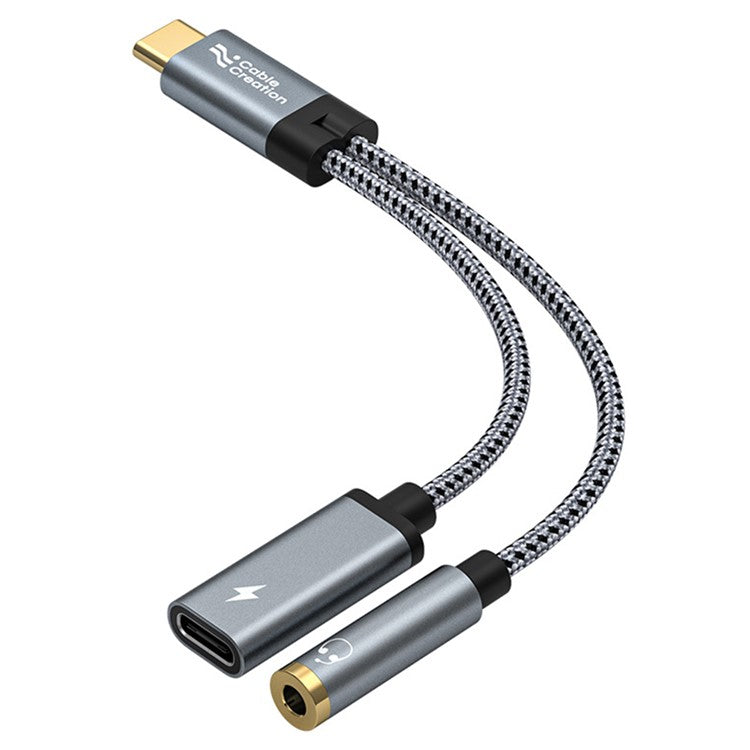 CABLECREATION CD0857 2-in-1 Type-C Gold-Plated Male to Type-C Female + 3.5mm Female Adapter Cable