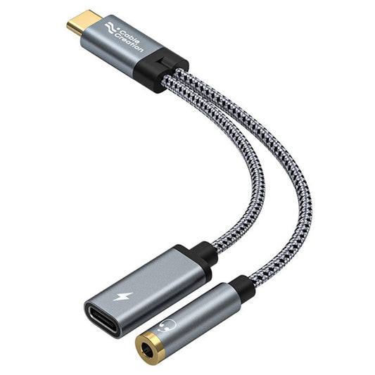 CABLECREATION CD0857 2-in-1 Type-C Gold-Plated Male to Type-C Female + 3.5mm Female Adapter Cable