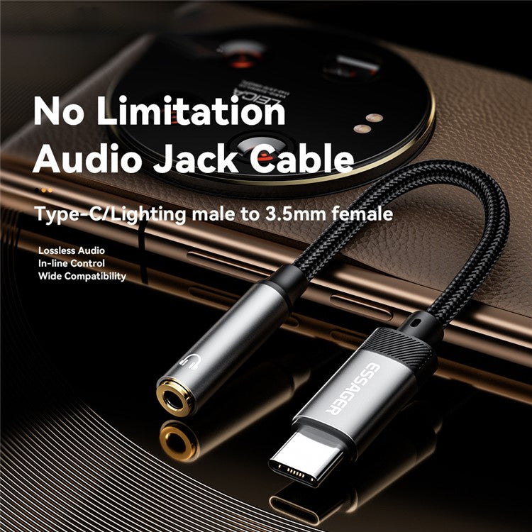 ESSAGER Type-C Male to 3.5mm Female Headphone Connection Audio Adapter Cable
