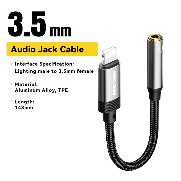 ESSAGER Lightning Male to 3.5mm Female Headphone Connection Audio Adapter Cable
