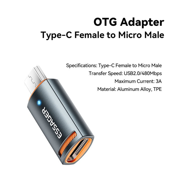 ESSAGER Type-C Female to Micro Male Converter Aluminum Alloy OTG Adapter