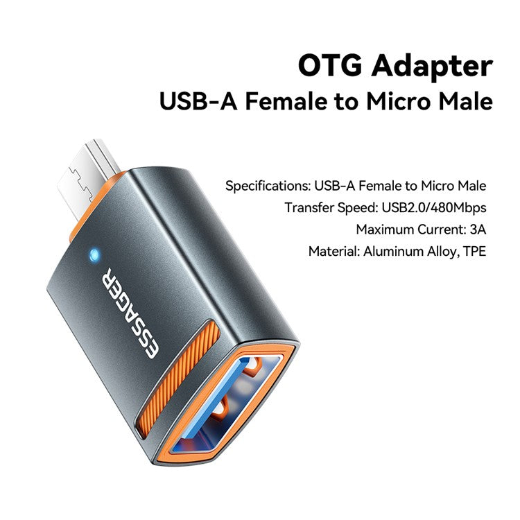 ESSAGER USB Female to Micro Male Converter Aluminum Alloy OTG Adapter