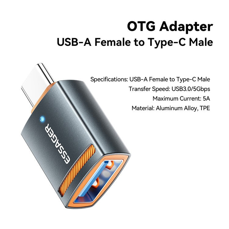 ESSAGER USB Female to Type-C Male Adapter Aluminum Alloy OTG Connector